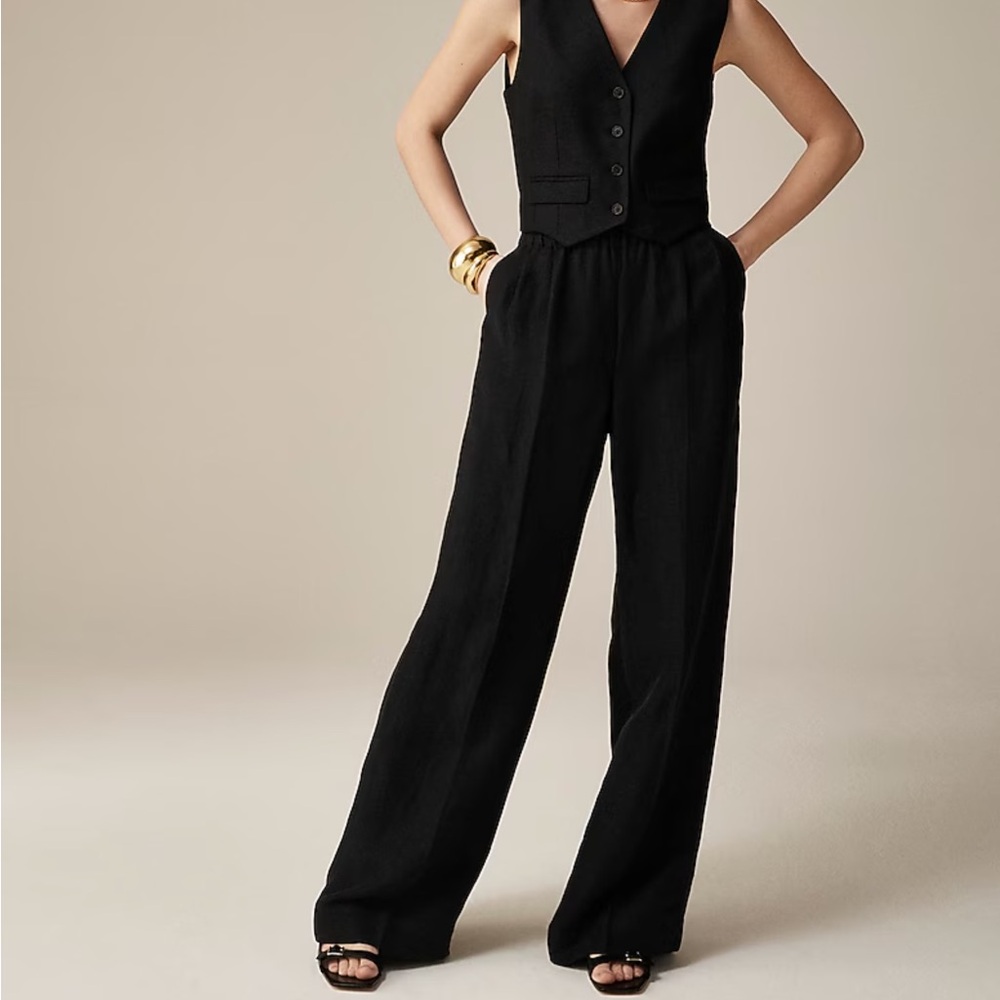 JCREW Pleated Pull-On Linen-Cupro Pant | Tall Large